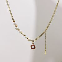 Fashion Sun Moon Stainless Steel Titanium Steel Pearl Plating Hollow Out Pendant Necklace 1 Piece main image 5