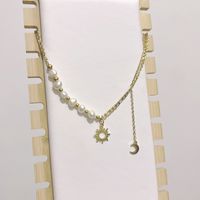 Fashion Sun Moon Stainless Steel Titanium Steel Pearl Plating Hollow Out Pendant Necklace 1 Piece main image 2