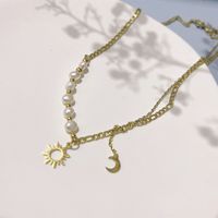 Fashion Sun Moon Stainless Steel Titanium Steel Pearl Plating Hollow Out Pendant Necklace 1 Piece sku image 1