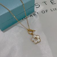 Fashion Square Water Droplets Flower Stainless Steel Titanium Steel Plating Inlay Shell Pendant Necklace 1 Piece sku image 4