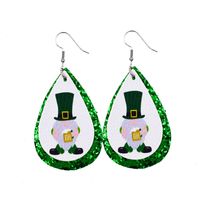 1 Pair Fashion Four Leaf Clover Water Droplets Pu Leather Sequins St. Patrick Women's Drop Earrings sku image 3