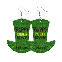 1 Pair Fashion Four Leaf Clover Water Droplets Pu Leather Sequins St. Patrick Women's Drop Earrings sku image 12