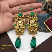 Fashion Style Green Gemstone Diamond Long Earrings sku image 1