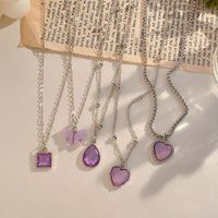 1 Set Fashion Water Droplets Heart Shape Butterfly Alloy Plating Artificial Gemstones Women's Pendant Necklace sku image 1