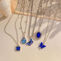 1 Set Fashion Water Droplets Heart Shape Butterfly Alloy Plating Artificial Gemstones Women's Pendant Necklace sku image 2