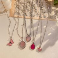1 Set Fashion Water Droplets Heart Shape Butterfly Alloy Plating Artificial Gemstones Women's Pendant Necklace sku image 3