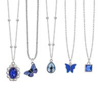 1 Set Fashion Water Droplets Heart Shape Butterfly Alloy Plating Artificial Gemstones Women's Pendant Necklace main image 5