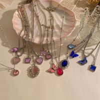 1 Set Fashion Water Droplets Heart Shape Butterfly Alloy Plating Artificial Gemstones Women's Pendant Necklace main image 3