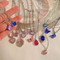 1 Set Fashion Water Droplets Heart Shape Butterfly Alloy Plating Artificial Gemstones Women's Pendant Necklace main image 2