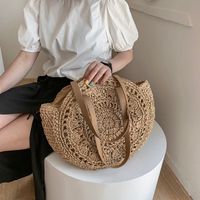 Women's Spring&summer Straw Solid Color Vacation Round Open Straw Bag main image 3