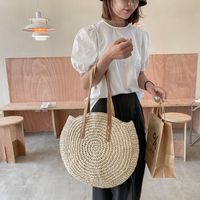 Women's Spring&summer Straw Solid Color Vacation Round Open Straw Bag main image 4