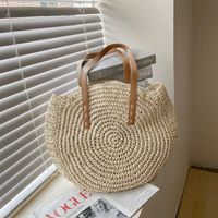 Women's Spring&summer Straw Solid Color Vacation Round Open Straw Bag main image 6