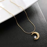 1 Piece Fashion Moon Titanium Steel Plating Inlay Artificial Diamond Pendant Necklace main image 1