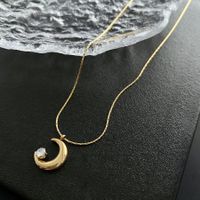 1 Piece Fashion Moon Titanium Steel Plating Inlay Artificial Diamond Pendant Necklace main image 4