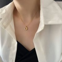 1 Piece Fashion Moon Titanium Steel Plating Inlay Artificial Diamond Pendant Necklace main image 2