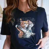Women's T-shirt Short Sleeve T-shirts Printing Fashion Cartoon Cat main image 3