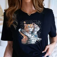 Women's T-shirt Short Sleeve T-shirts Printing Fashion Cartoon Cat main image 2