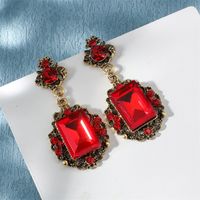 1 Pair Fashion Rectangle Hollow Out Inlay Alloy Rhinestones Drop Earrings sku image 1