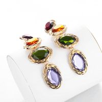 1 Pair Fashion Oval Alloy Plating Inlay Gem Women's Drop Earrings main image 4