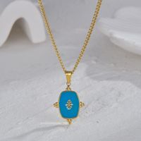 Fashion Devil's Eye Stainless Steel Enamel Plating Inlay Zircon 14k Gold Plated Pendant Necklace sku image 7