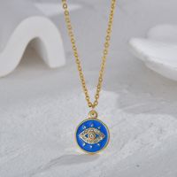 Fashion Devil's Eye Stainless Steel Enamel Plating Inlay Zircon 14k Gold Plated Pendant Necklace sku image 3