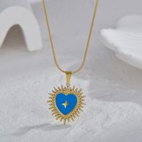 Fashion Devil's Eye Stainless Steel Enamel Plating Inlay Zircon 14k Gold Plated Pendant Necklace sku image 8