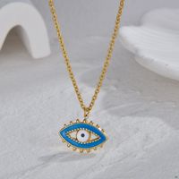 Fashion Devil's Eye Stainless Steel Enamel Plating Inlay Zircon 14k Gold Plated Pendant Necklace sku image 5