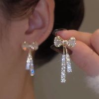 1 Pair Sweet Bow Knot Alloy Plating Artificial Gemstones Women's Drop Earrings sku image 1