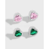 1 Pair Shiny Heart Shape Sterling Silver Plating Inlay Zircon Ear Studs main image 1