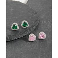 1 Pair Shiny Heart Shape Sterling Silver Plating Inlay Zircon Ear Studs main image 4