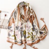 Women's Fashion Leaf Flower Polyester Silk Scarves sku image 3