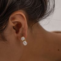 1 Pair Retro C Shape Plating Hollow Out Inlay Stainless Steel Artificial Gemstones Pearl Ear Studs main image 4