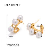 1 Pair Retro C Shape Plating Hollow Out Inlay Stainless Steel Artificial Gemstones Pearl Ear Studs sku image 1