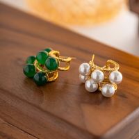 1 Pair Retro C Shape Plating Hollow Out Inlay Stainless Steel Artificial Gemstones Pearl Ear Studs main image 1