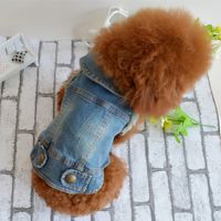 2019 Shell Pet Dog Dog Clothes Teddy Vip Bichon Pet Autumn And Winter Clothing Retro Scratch Pattern Personalized Denim Vest main image 1