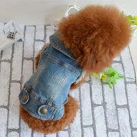 2019 Shell Pet Dog Dog Clothes Teddy Vip Bichon Pet Autumn And Winter Clothing Retro Scratch Pattern Personalized Denim Vest main image 6