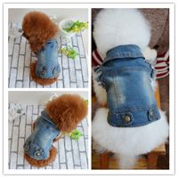 2019 Shell Pet Dog Dog Clothes Teddy Vip Bichon Pet Autumn And Winter Clothing Retro Scratch Pattern Personalized Denim Vest main image 2