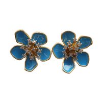 1 Pair Elegant Flower Petal Enamel Inlay Copper Zircon Gold Plated Ear Studs main image 5