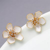 1 Pair Elegant Flower Petal Enamel Inlay Copper Zircon Gold Plated Ear Studs sku image 3