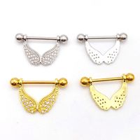 Fashion Leaf Star Wings Stainless Steel Inlaid Zircon Nipple Ring 1 Piece main image 2