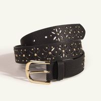 Fashion Flower Pu Leather Alloy Hollow Out Women's Leather Belts 1 Piece sku image 1