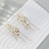 1 Pair Fashion Flower Shell Tassel Pearl Inlay Alloy Rhinestones Drop Earrings main image 5