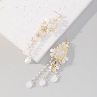 1 Pair Fashion Flower Shell Tassel Pearl Inlay Alloy Rhinestones Drop Earrings main image 4