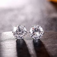 1 Pair Cool Style Shiny Round Plating Inlay Stainless Steel Brass Zircon White Gold Plated Platinum Plated Silver Plated Ear Studs main image 1