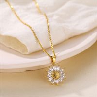 Stainless Steel Brass Fashion Plating Inlay Flower Zircon Pendant Necklace main image 1