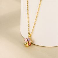 Brass 201 Stainless Steel 18K Gold Plated Shiny Plating Inlay Flower Zircon Pendant Necklace main image 3