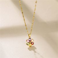 Brass 201 Stainless Steel 18K Gold Plated Shiny Plating Inlay Flower Zircon Pendant Necklace main image 5
