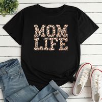 Women's T-shirt Short Sleeve T-shirts Printing Casual Mama Letter Leopard main image 1