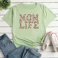 Frau T-shirt Kurzarm T-shirts Drucken Lässig Mama Brief Leopard main image 6