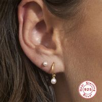 1 Pair Fashion Geometric Sterling Silver Inlay Pearl Zircon Drop Earrings main image 4